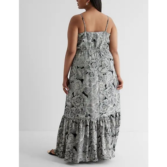 EXPRESS Satin Floral Wrap Front Tiered Maxi Dress - Picture 2 of 13